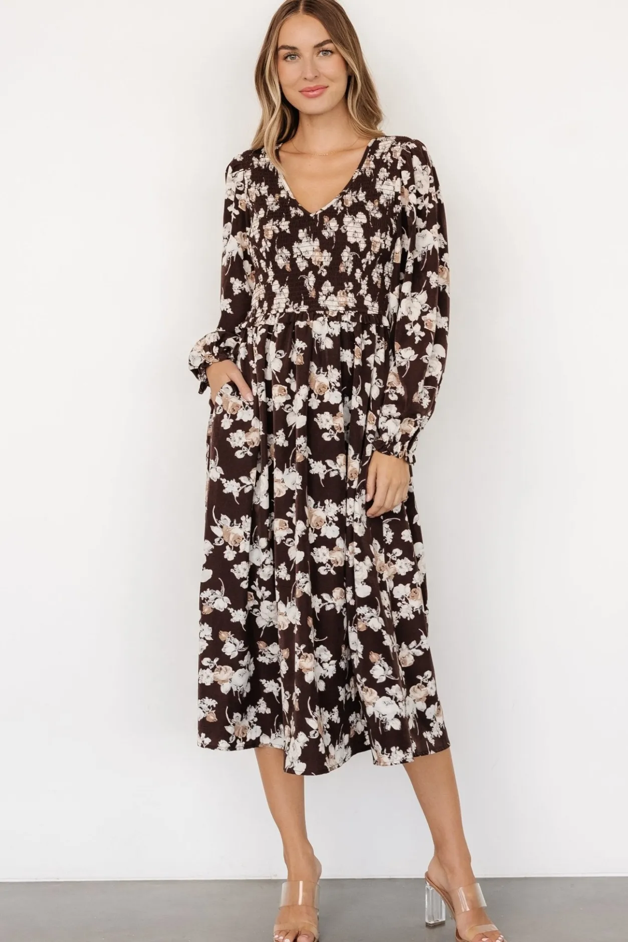 Best Baltic Born Matilda Smocked Midi Dress | Brown Floral BrownFloral
