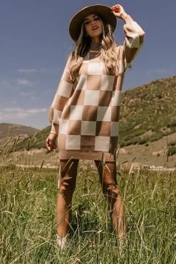 Best Baltic Born Mattie Checkered Sweater Dress | Taupe