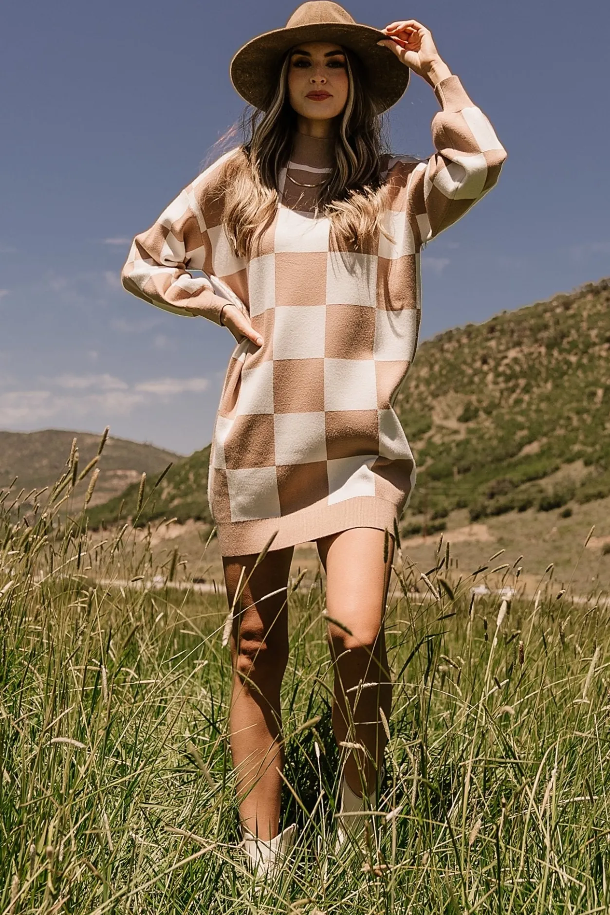 Best Baltic Born Mattie Checkered Sweater Dress | Taupe
