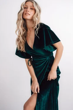 Discount Baltic Born Meghan Velvet Wrap Maxi Dress | Emerald