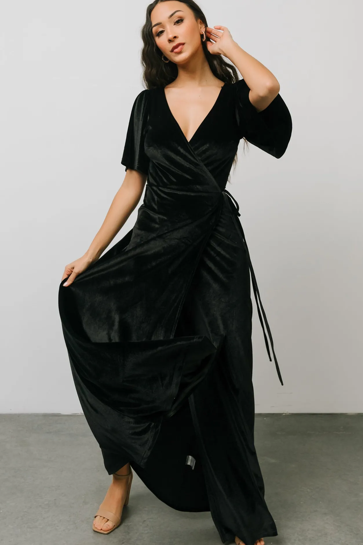 Outlet Baltic Born Meghan Velvet Wrap Maxi Dress | Black