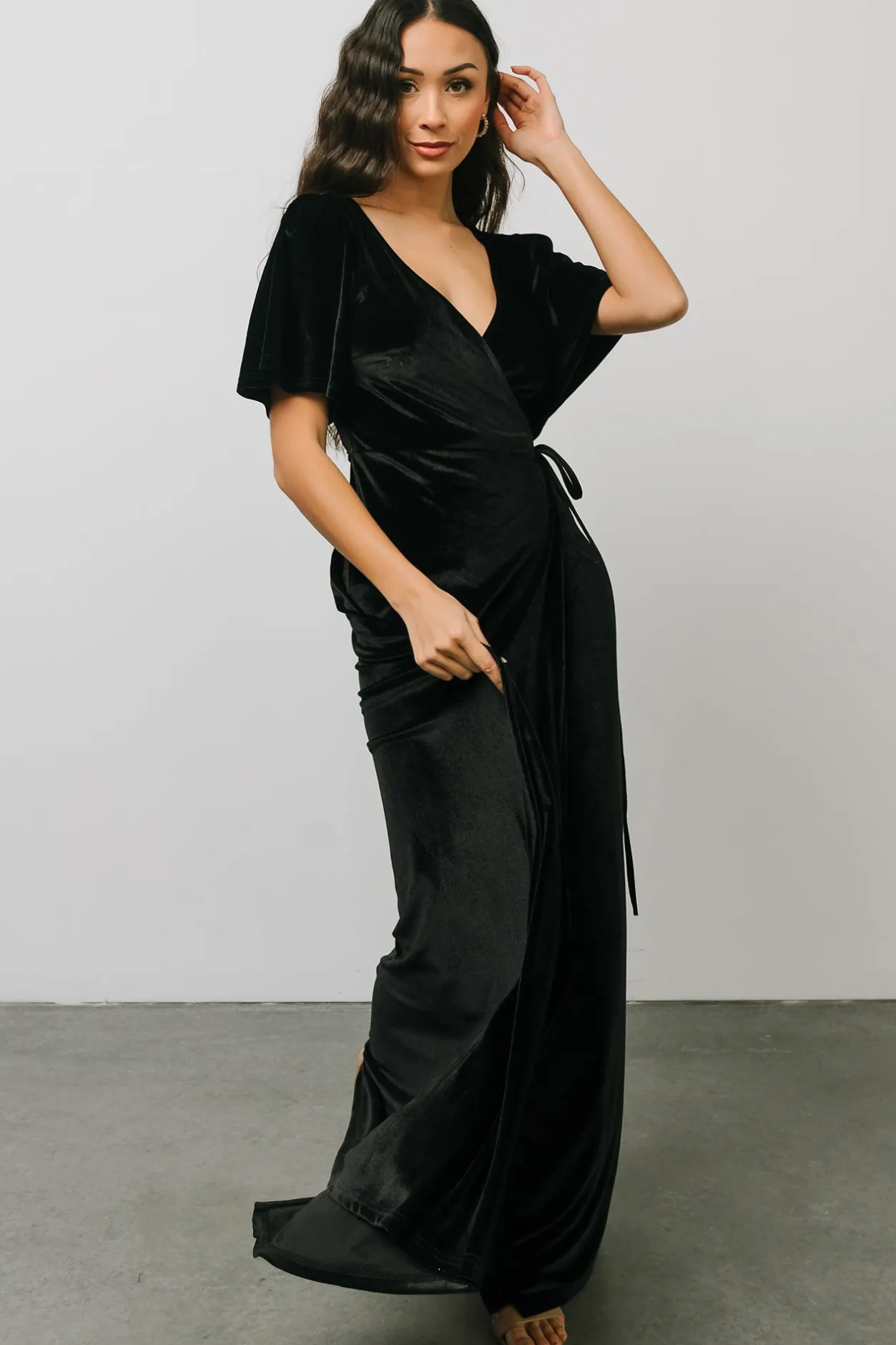 Outlet Baltic Born Meghan Velvet Wrap Maxi Dress | Black