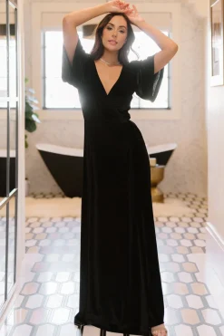 Outlet Baltic Born Meghan Velvet Wrap Maxi Dress | Black