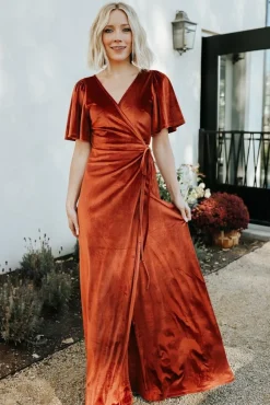 Clearance Baltic Born Meghan Velvet Wrap Maxi Dress | Rust