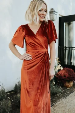 Clearance Baltic Born Meghan Velvet Wrap Maxi Dress | Rust