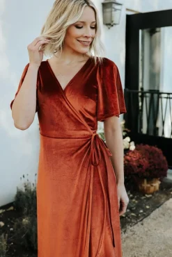 Clearance Baltic Born Meghan Velvet Wrap Maxi Dress | Rust