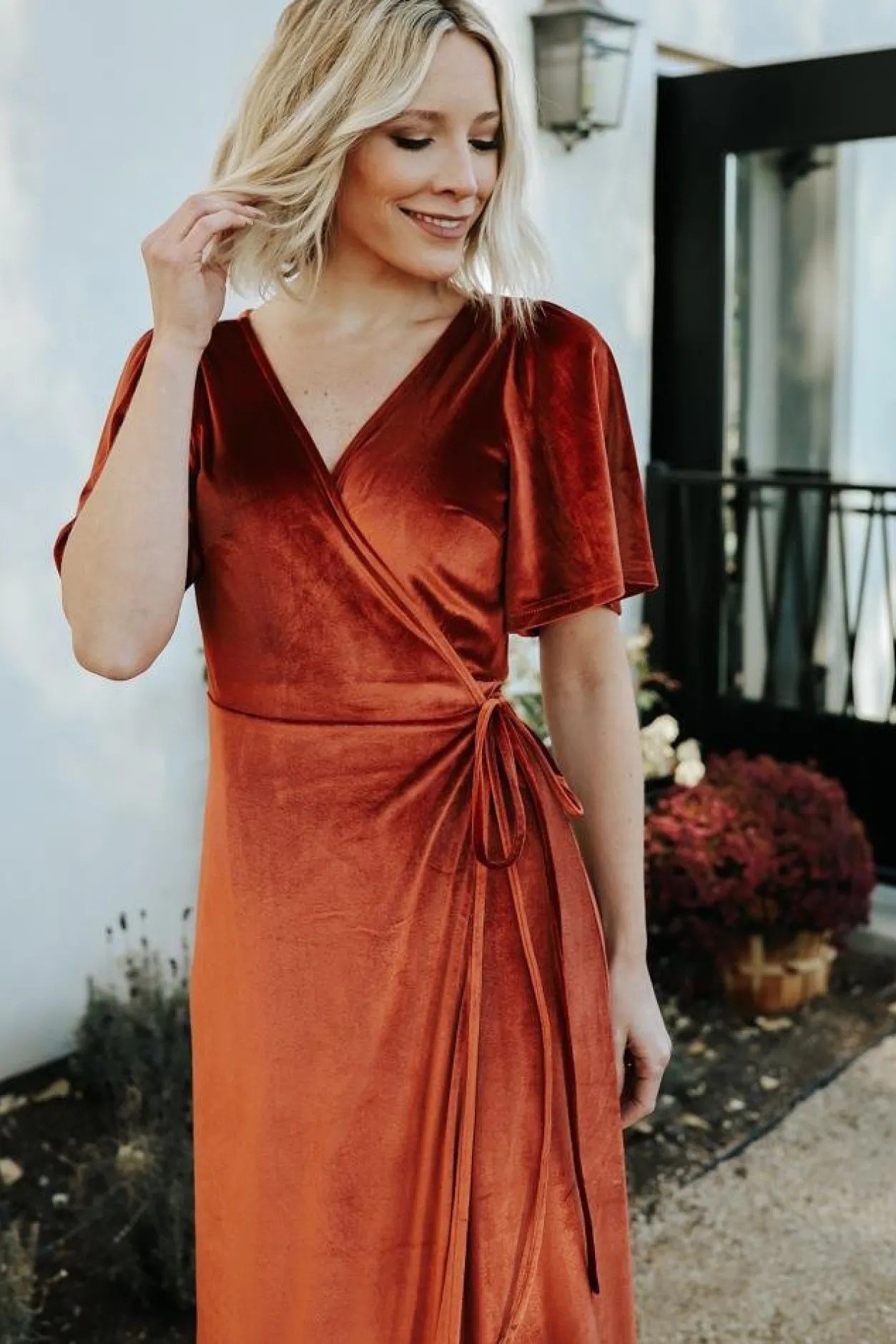 Clearance Baltic Born Meghan Velvet Wrap Maxi Dress | Rust