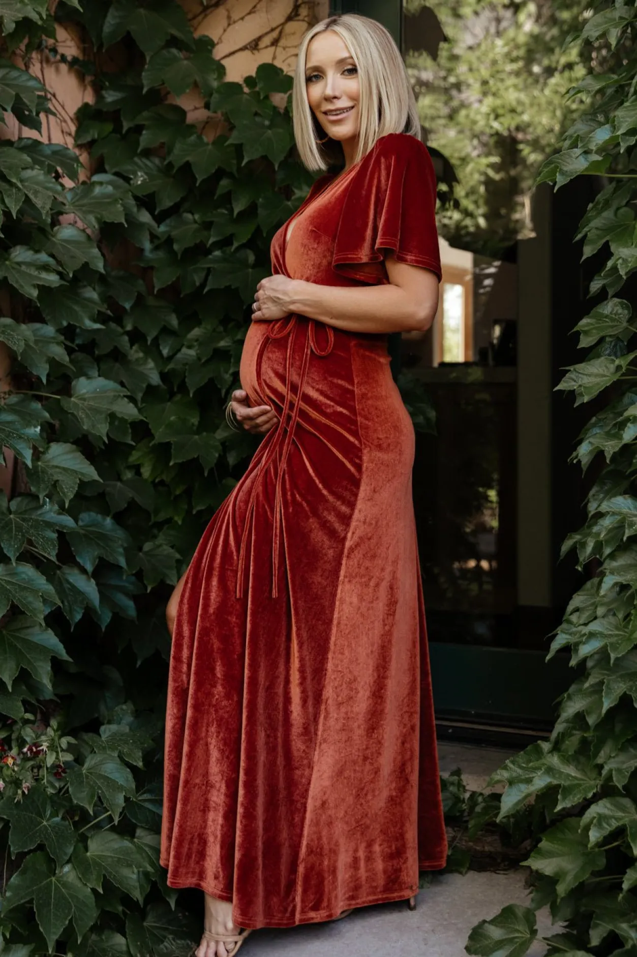 Clearance Baltic Born Meghan Velvet Wrap Maxi Dress | Rust