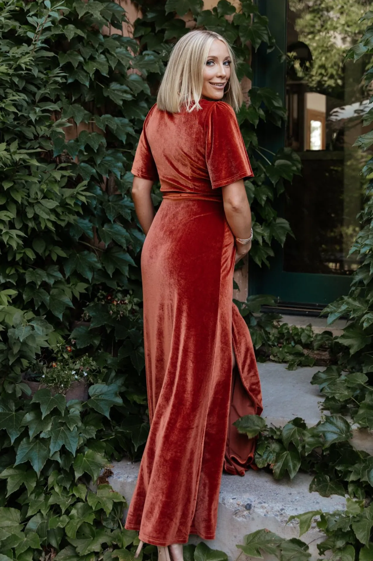 Clearance Baltic Born Meghan Velvet Wrap Maxi Dress | Rust