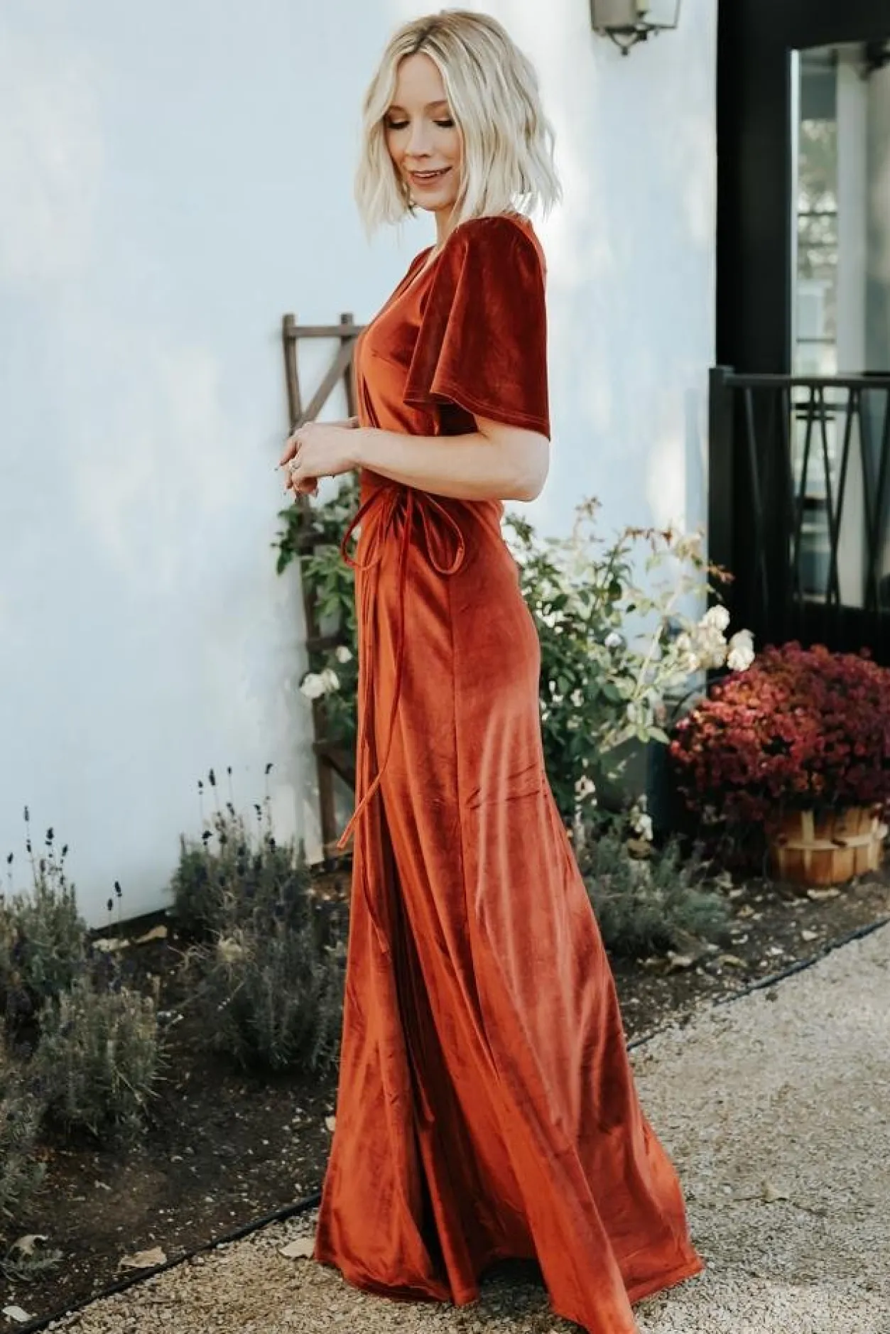 Clearance Baltic Born Meghan Velvet Wrap Maxi Dress | Rust