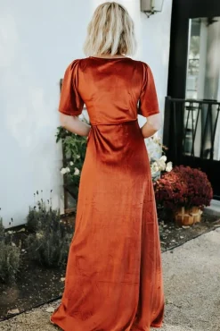 Clearance Baltic Born Meghan Velvet Wrap Maxi Dress | Rust