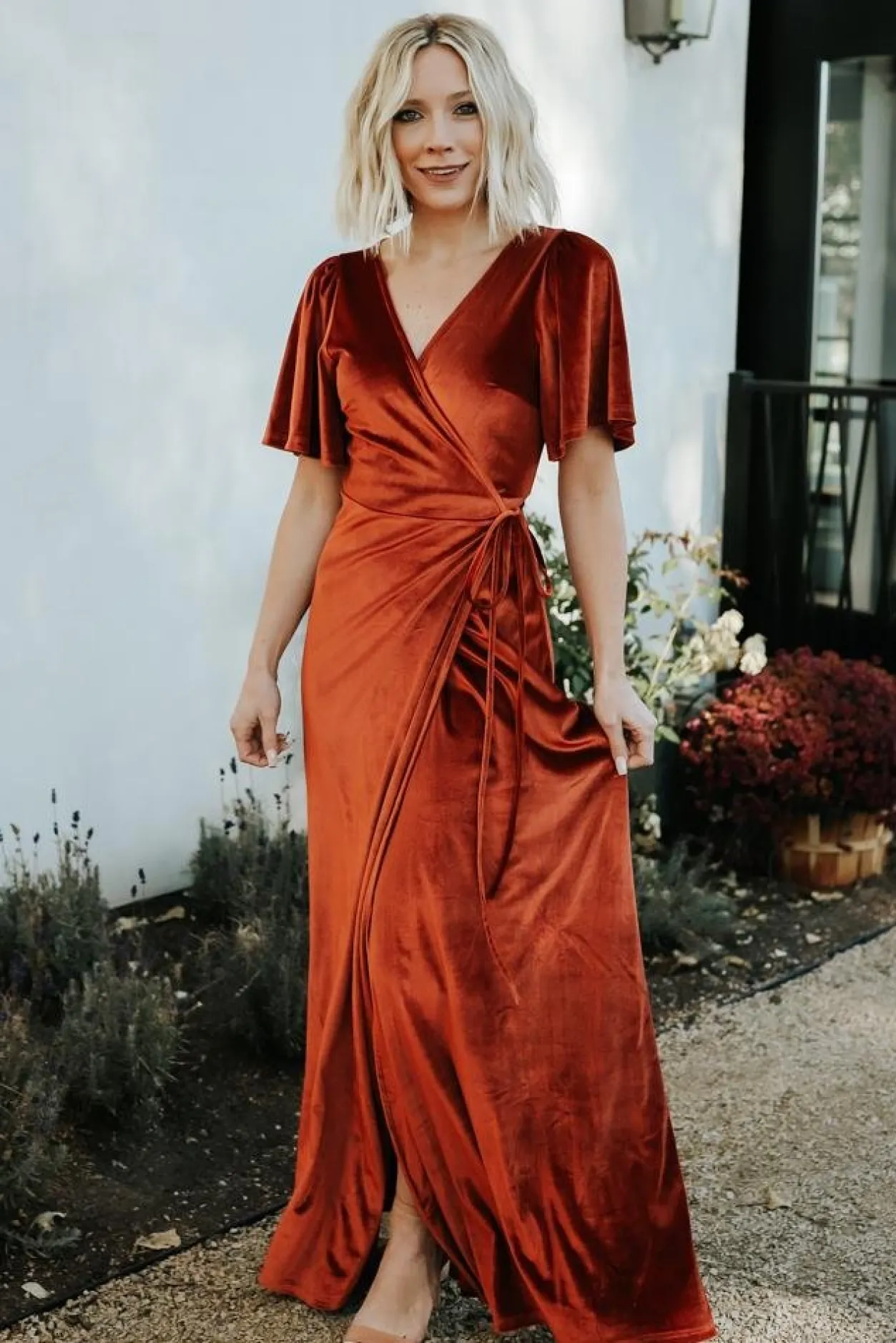 Clearance Baltic Born Meghan Velvet Wrap Maxi Dress | Rust