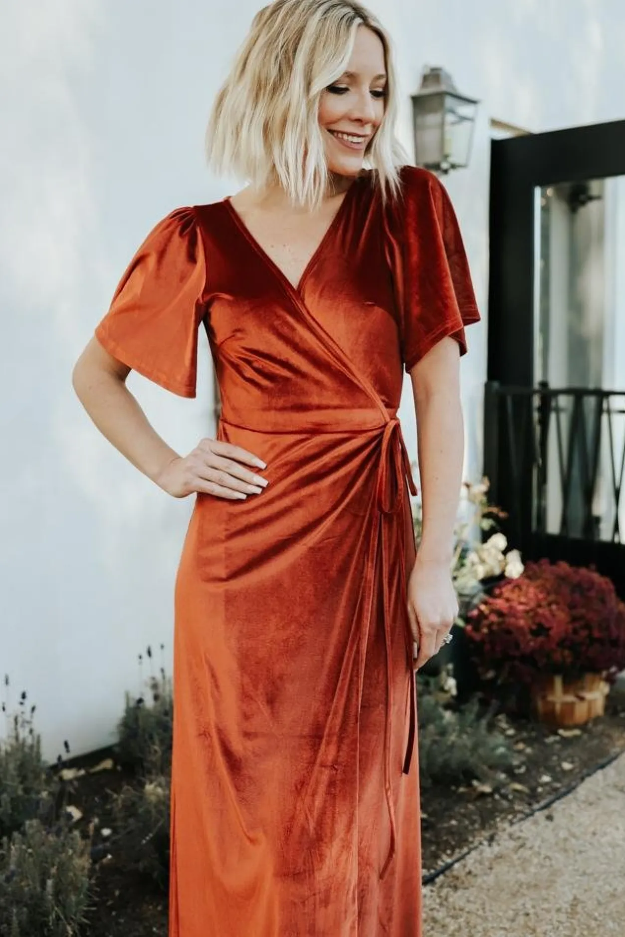 Clearance Baltic Born Meghan Velvet Wrap Maxi Dress | Rust