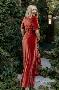 Clearance Baltic Born Meghan Velvet Wrap Maxi Dress | Rust