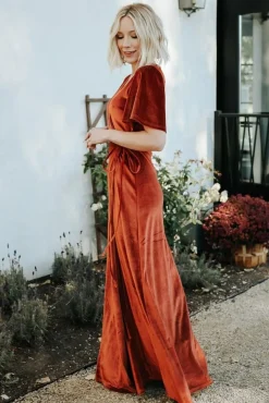 Clearance Baltic Born Meghan Velvet Wrap Maxi Dress | Rust