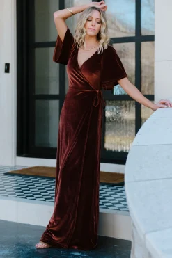 Online Baltic Born Meghan Velvet Wrap Maxi Dress | Bronze