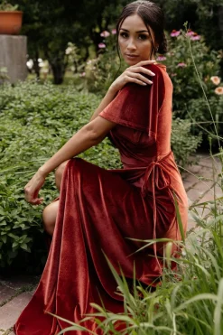 Discount Baltic Born Meghan Velvet Wrap Maxi Dress | Terracotta