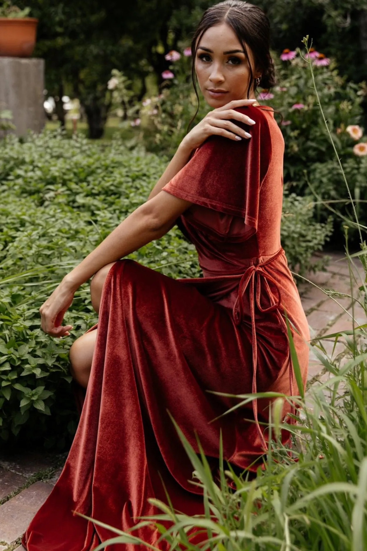 Discount Baltic Born Meghan Velvet Wrap Maxi Dress | Terracotta