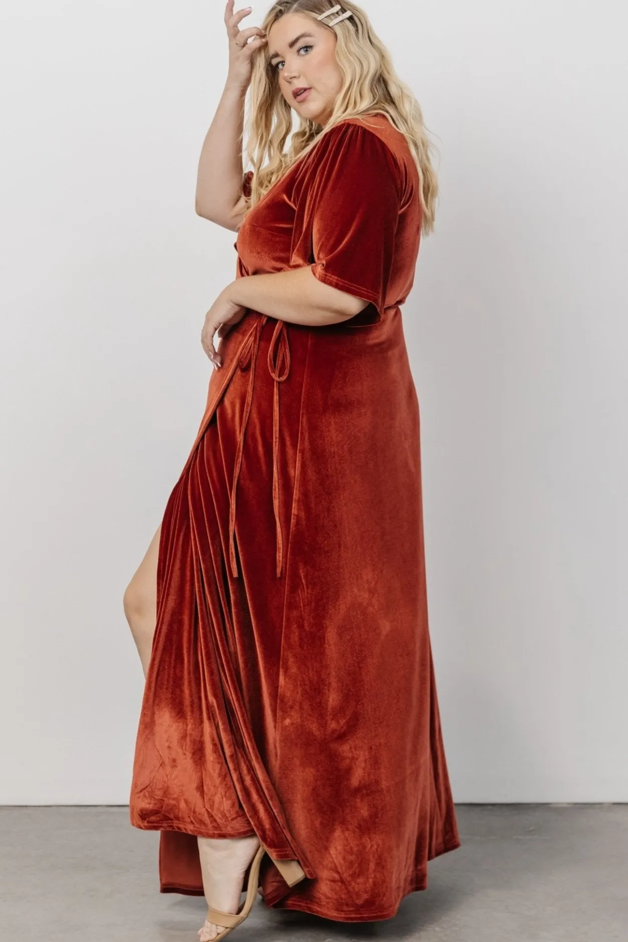 Discount Baltic Born Meghan Velvet Wrap Maxi Dress | Terracotta