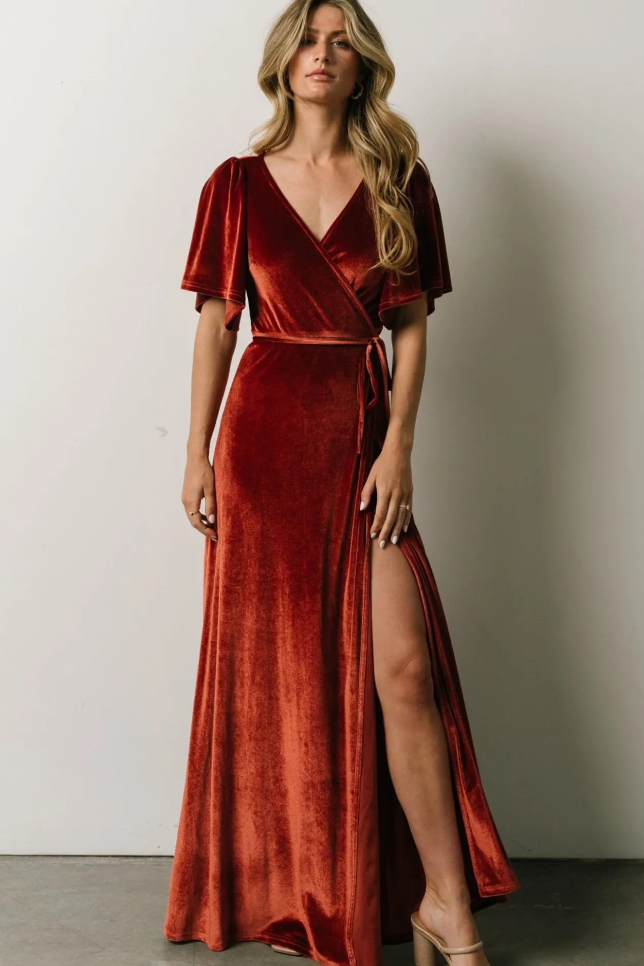 Discount Baltic Born Meghan Velvet Wrap Maxi Dress | Terracotta