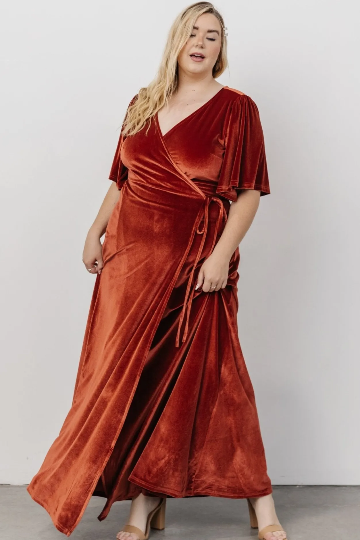 Discount Baltic Born Meghan Velvet Wrap Maxi Dress | Terracotta