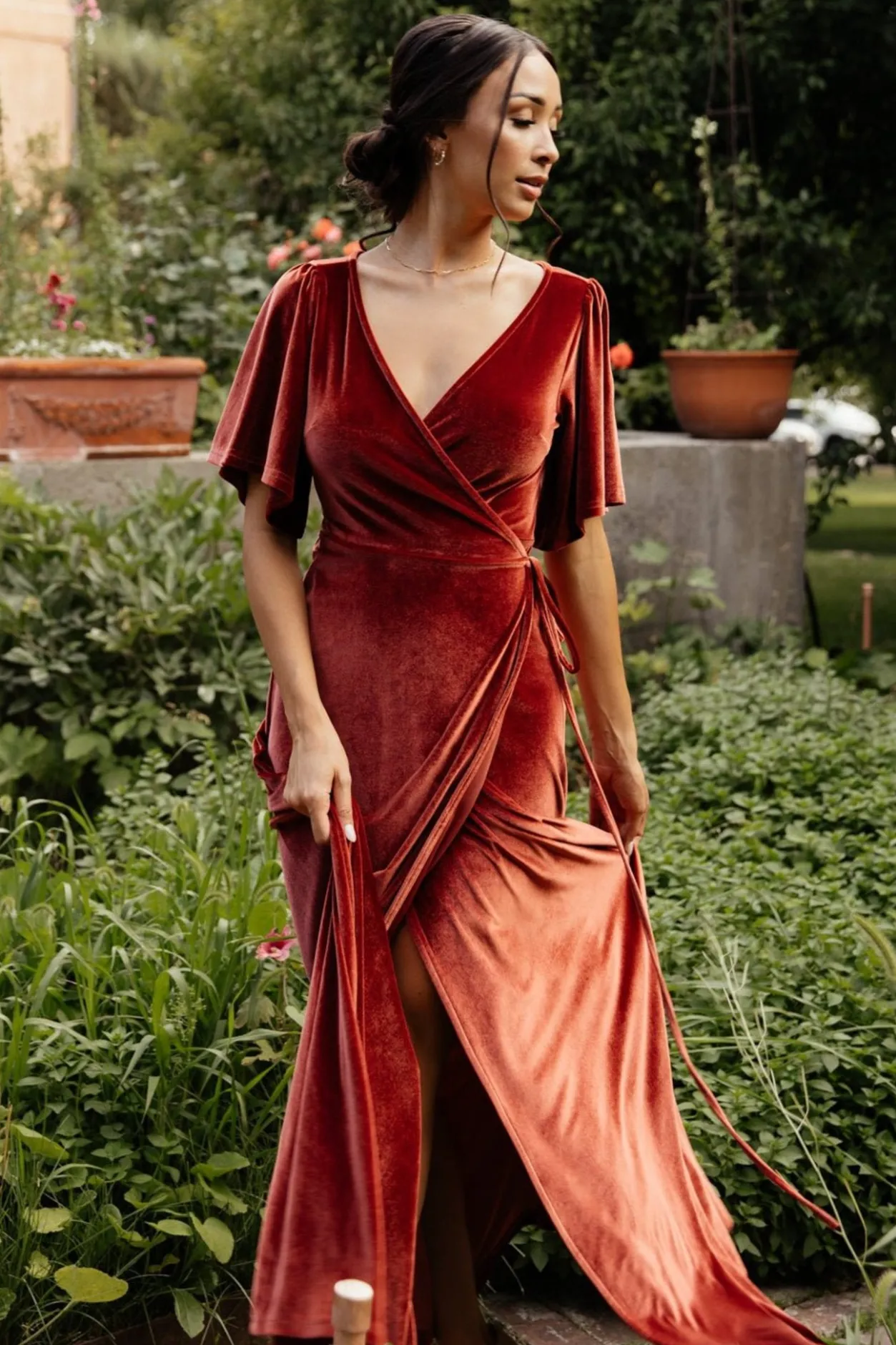 Discount Baltic Born Meghan Velvet Wrap Maxi Dress | Terracotta