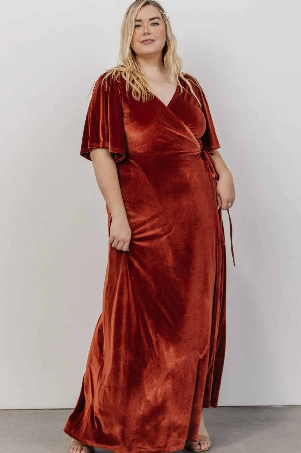 Discount Baltic Born Meghan Velvet Wrap Maxi Dress | Terracotta