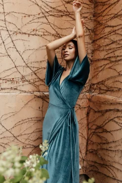 Discount Baltic Born Meghan Velvet Wrap Maxi Dress | Persian Blue PersianBlue