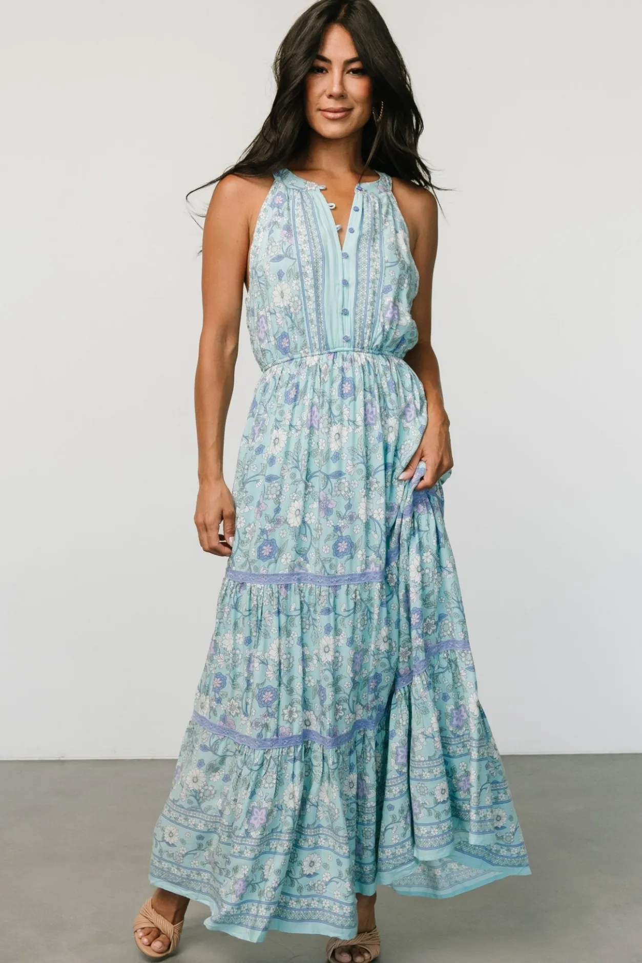 Clearance Baltic Born Meline Button Front Maxi Dress | Light Blue Multi LightBlueMulti