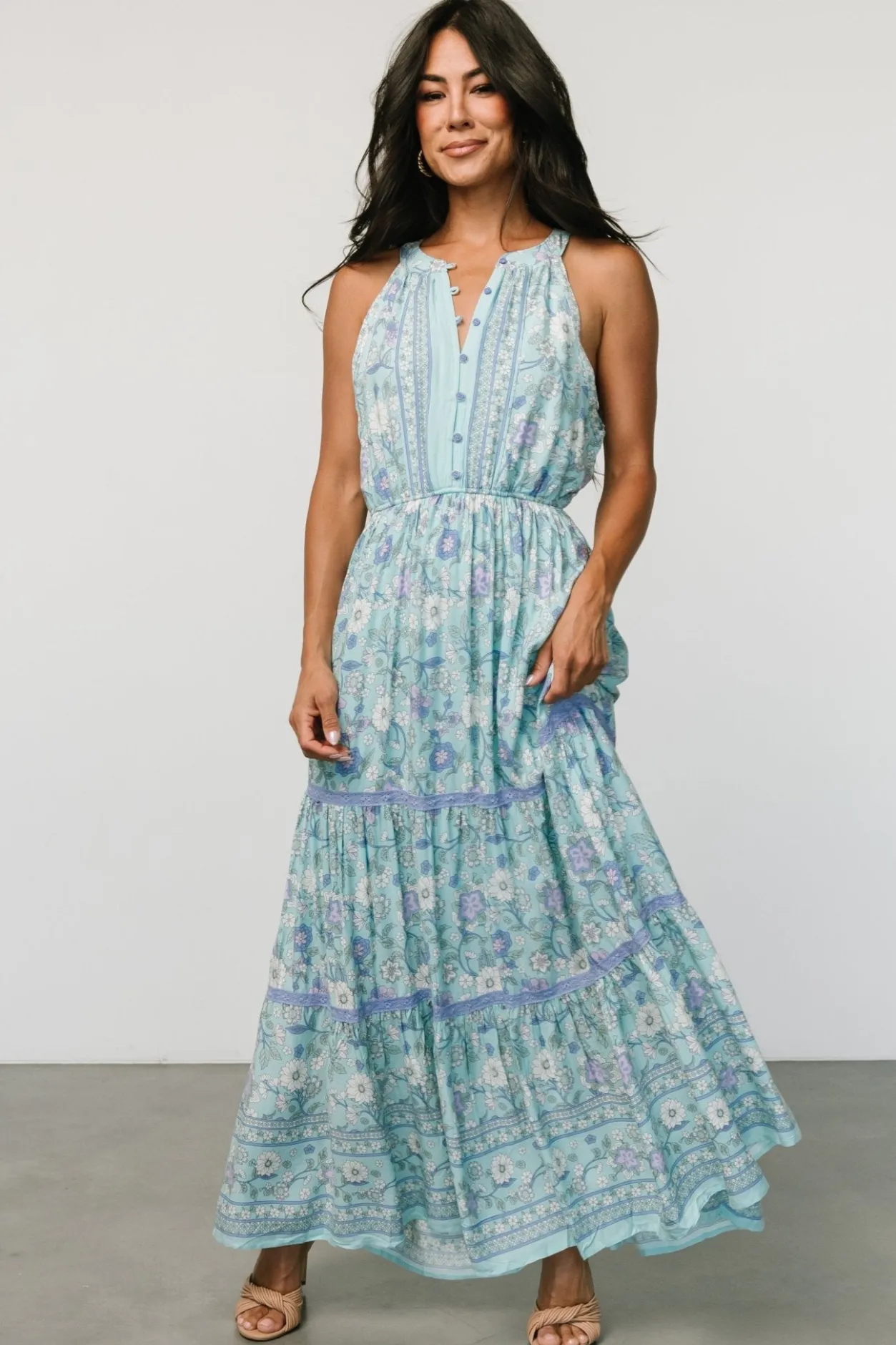 Clearance Baltic Born Meline Button Front Maxi Dress | Light Blue Multi LightBlueMulti