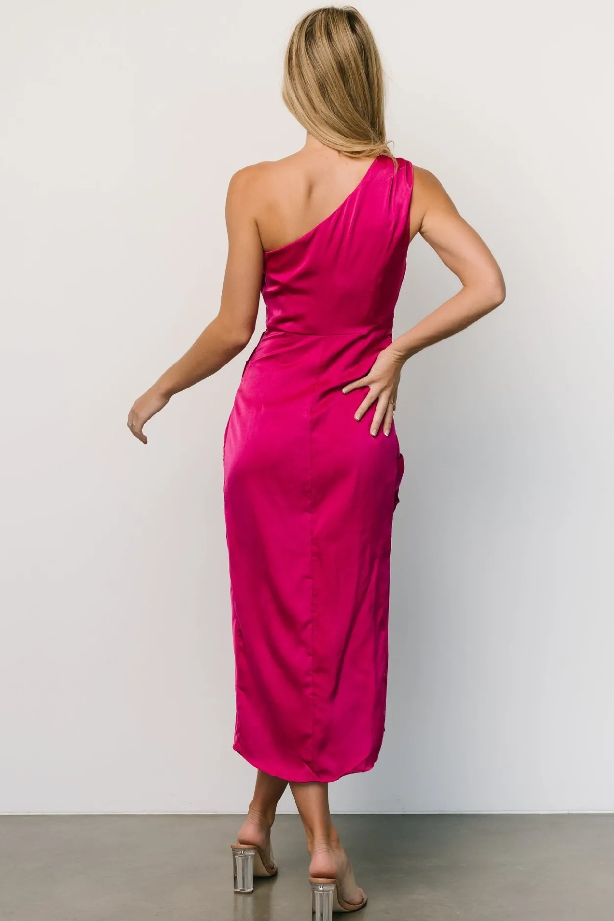 Discount Baltic Born Melissa One Shoulder Midi Dress | Fuchsia