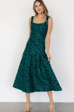 Discount Baltic Born Merial Embossed Dress | Dark Green DarkGreen