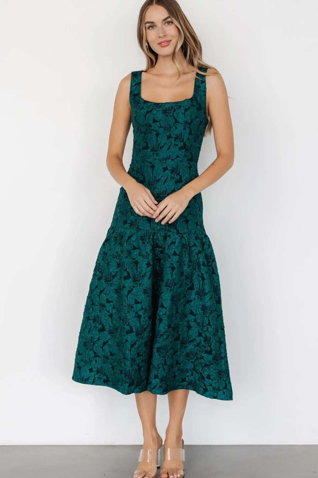 Discount Baltic Born Merial Embossed Dress | Dark Green DarkGreen