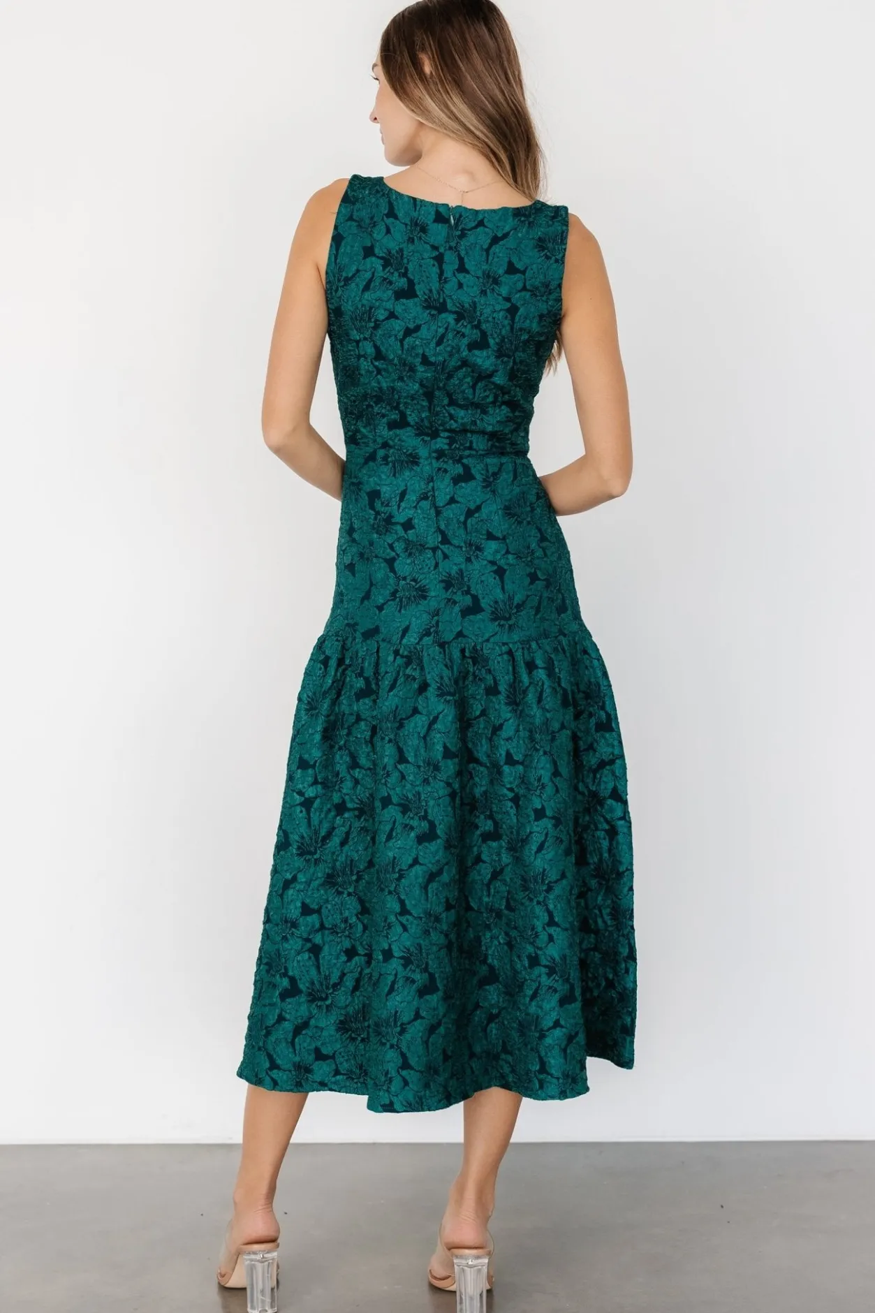 Discount Baltic Born Merial Embossed Dress | Dark Green DarkGreen
