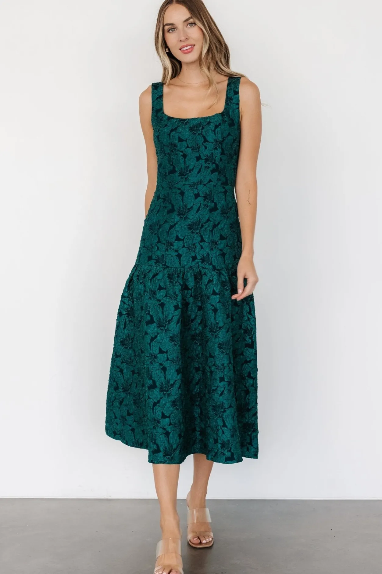 Discount Baltic Born Merial Embossed Dress | Dark Green DarkGreen