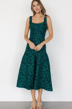 Discount Baltic Born Merial Embossed Dress | Dark Green DarkGreen