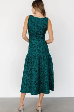 Discount Baltic Born Merial Embossed Dress | Dark Green DarkGreen