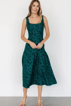 Discount Baltic Born Merial Embossed Dress | Dark Green DarkGreen