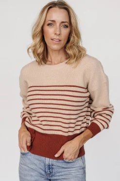 Clearance Baltic Born Miles Striped Sweater | Taupe + Marsala Taupe+Marsala