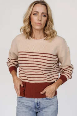 Clearance Baltic Born Miles Striped Sweater | Taupe + Marsala Taupe+Marsala