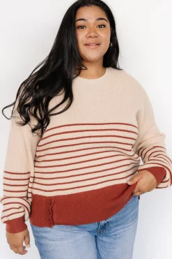 Clearance Baltic Born Miles Striped Sweater | Taupe + Marsala Taupe+Marsala