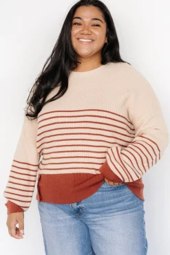 Clearance Baltic Born Miles Striped Sweater | Taupe + Marsala Taupe+Marsala