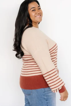 Clearance Baltic Born Miles Striped Sweater | Taupe + Marsala Taupe+Marsala