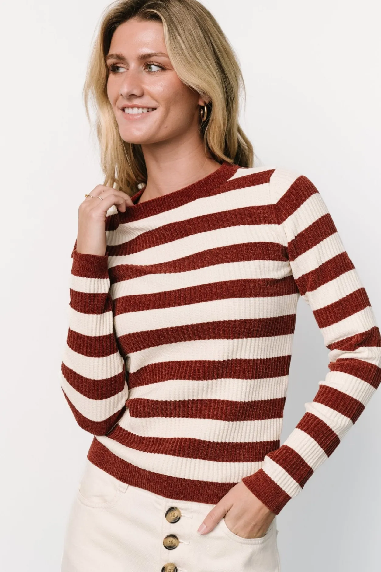 Outlet Baltic Born Milwaukee Striped Sweater | Burgundy + Ivory Burgundy+Ivory
