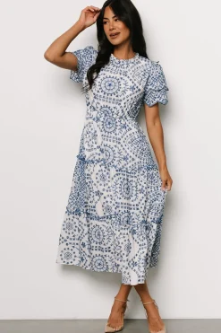 New Baltic Born Mirabel Eyelet Midi Dress | White + Blue White+Blue
