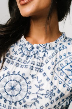 New Baltic Born Mirabel Eyelet Midi Dress | White + Blue White+Blue