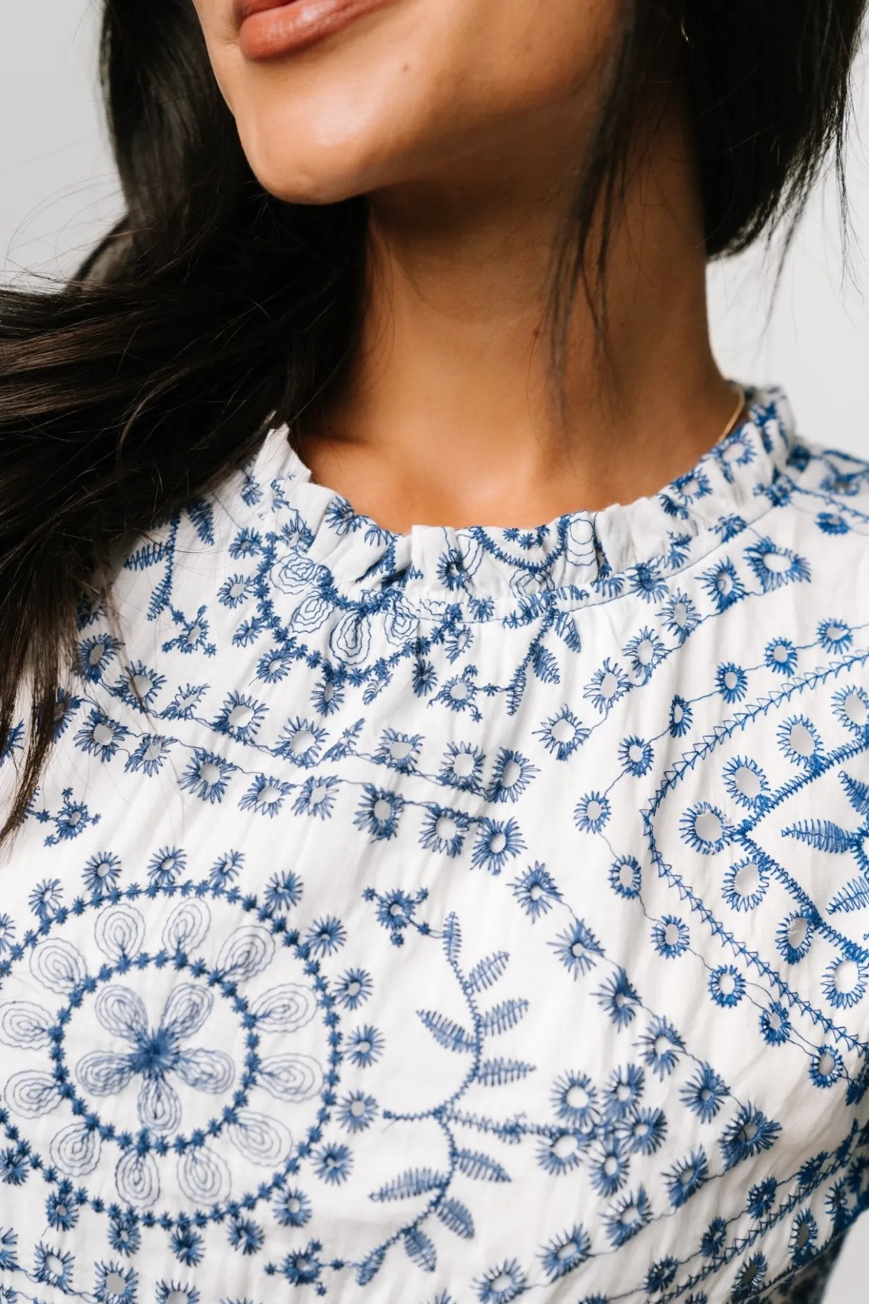New Baltic Born Mirabel Eyelet Midi Dress | White + Blue White+Blue