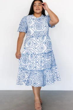 New Baltic Born Mirabel Eyelet Midi Dress | White + Blue White+Blue