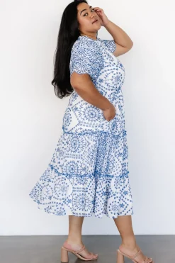 New Baltic Born Mirabel Eyelet Midi Dress | White + Blue White+Blue