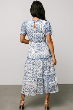 New Baltic Born Mirabel Eyelet Midi Dress | White + Blue White+Blue